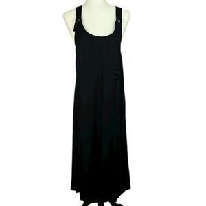 Pudding Shop Classic Back Tie Sleeveless Button Pocket Maxi Dress Small Black